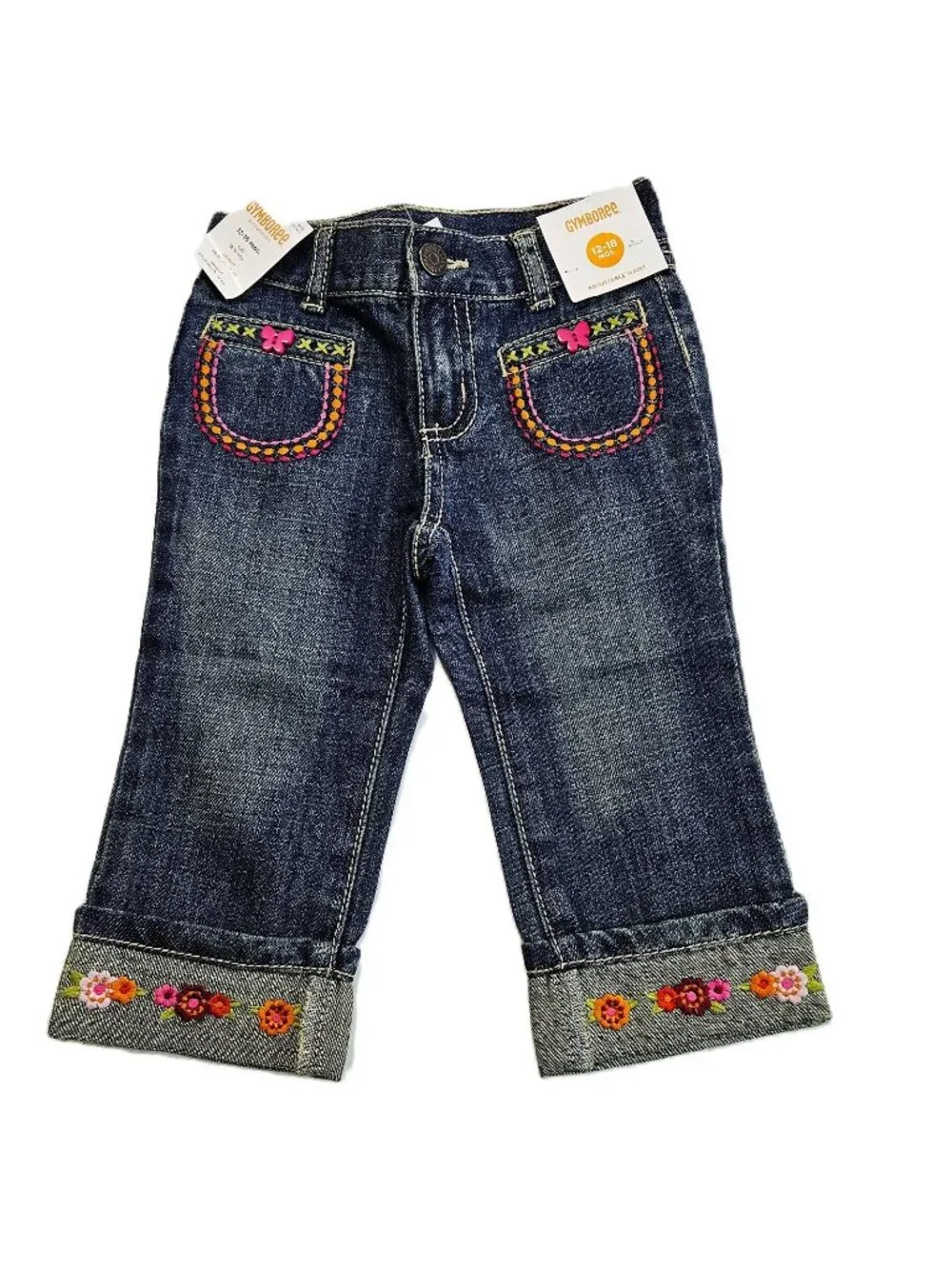 Gymboree Dark Wash Girls Denim Jeans Size 12-18 Months Adjustable Waist NWT